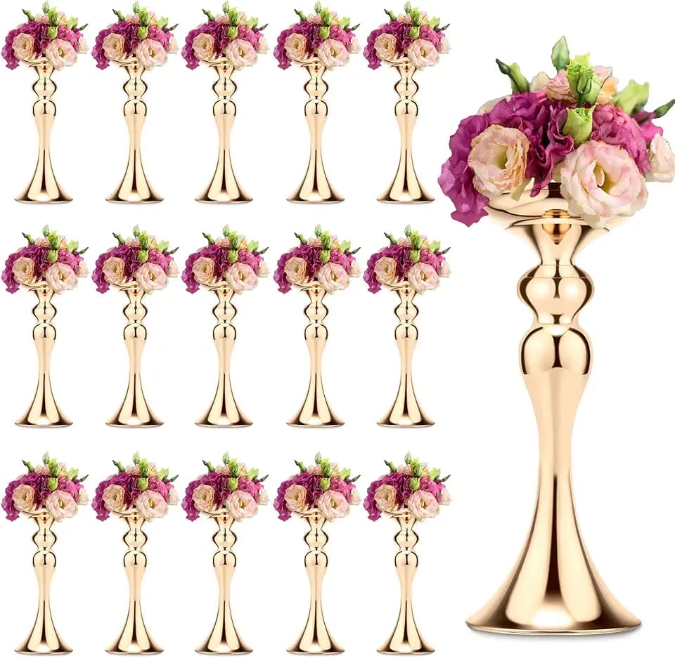 Sadnyy 16 Pcs Gold Metal Flower Vase, 12.6 Inch Wedding Table Centerpiece