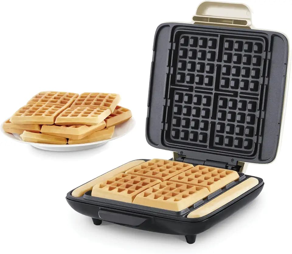 Dash No-Drip Waffle Maker, 4 Square Mini Waffles at Once, Cream