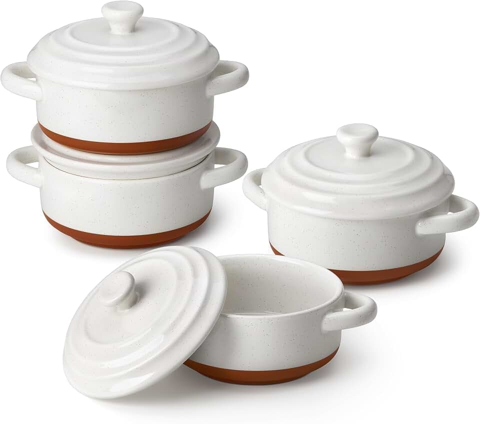 MALACASA 12 OZ Mini Dutch Oven Set, Small Cocotte Set of 4, Ceramic