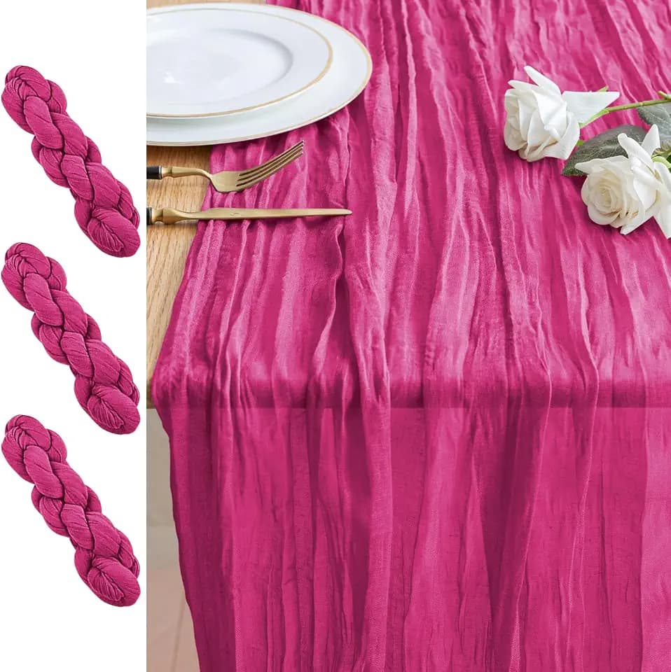 Cheesecloth Table Runner 10FT 3Pcs Fuchsia Boho Gauze Rustic Sheer Runners