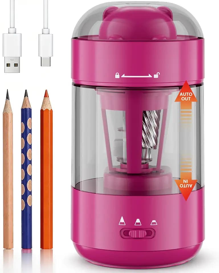 Electric Pencil Sharpener, Fully Automatic, for Classroom, Pink