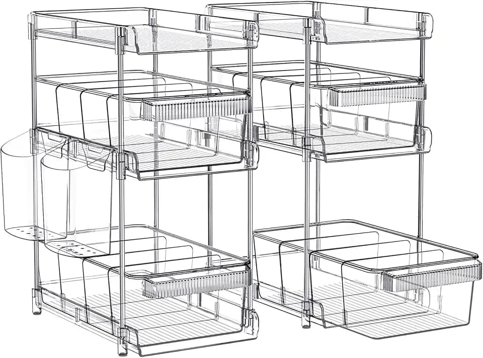 WAKISA 2Pcs Pull Out Organizer and Storage with Cups and Removable Dividers