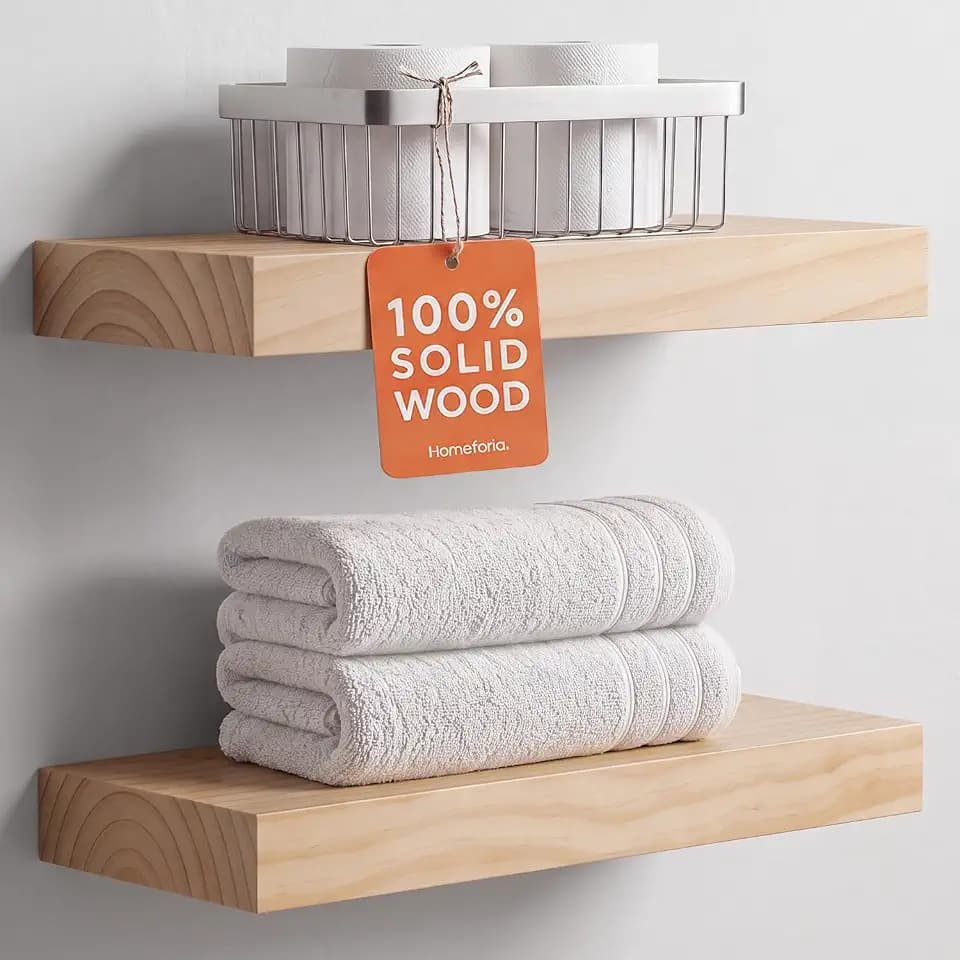 Homeforia 16 Inch Floating Shelves, High-End Solid Pine Wood, Set of 2