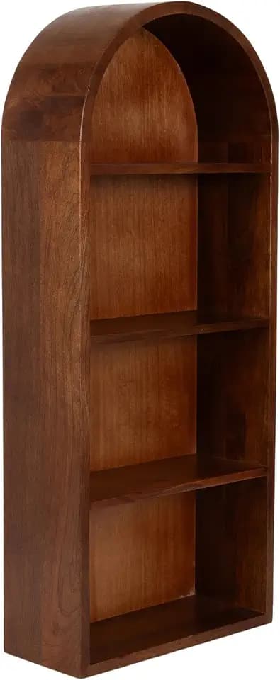 Kate and Laurel Arcott Modern Tall Arched Wall Shelf, 14 x 6 x 33, Walnut Brown, Transitional Arch Wall Shelves for Over-the-Toilet Storage or Entryway Storage Shelf