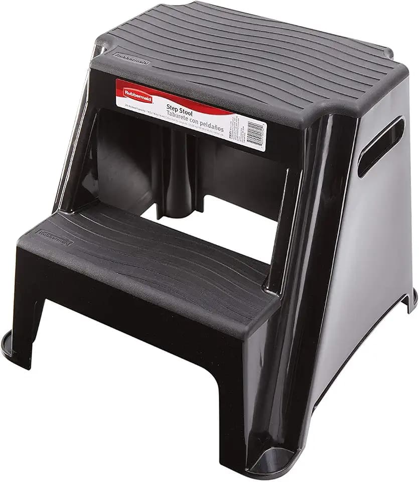 Rubbermaid 2-Step Plastic Stool, 300 lb Capacity, Lightweight, Black