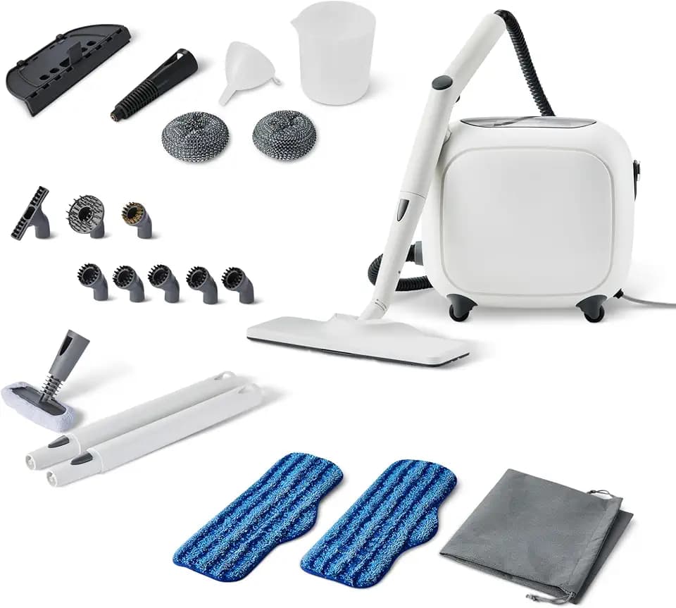 Amazon Basics Multipurpose Steam Cleaner for Home with 22 Accessories, Chemical-Free Cleaning, Powerful Steam, 51oz Tank, 1500W, White