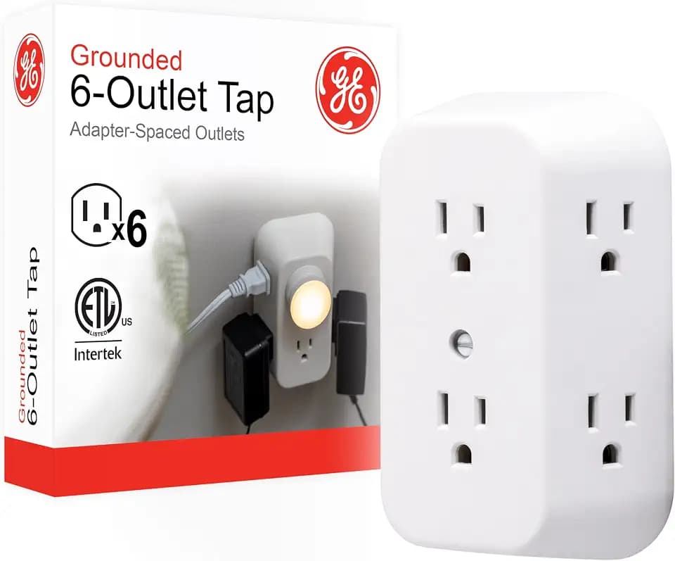 GE Outlet Extender, 6 Outlet Multi Plug Wall Power Splitter