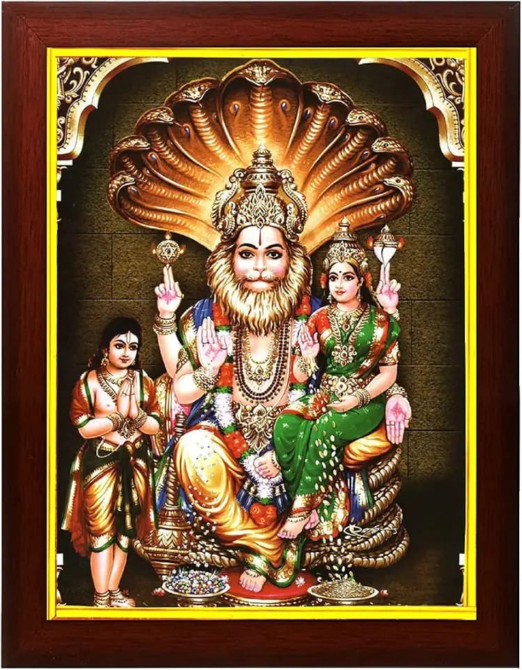 zig zag Lord Lakshmi Narasimha Swamy Photo Frame For wall / Pooja room Size Medium ( 9.5 x 13.5 inches, Acrylic Glass) Brown 2