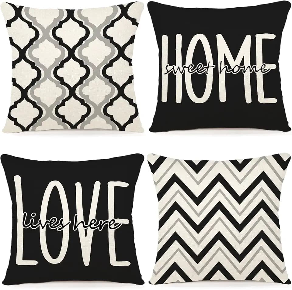 YCOLL Farmhouse Pillow Covers 18x18 Set of 4 Throw Pillow Covers Rustic Linen Decorative Pillows Square Cushion Covers for Couch Sofa Bedroom Home Decor