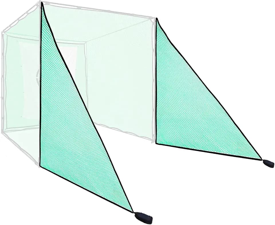 2PCS Green Golf Triangle Side Net with Sandbags for Practice Hitting Netting or Simulator Impact Screen;Shank Net Barrier Net for Golf Driving Cage Frame