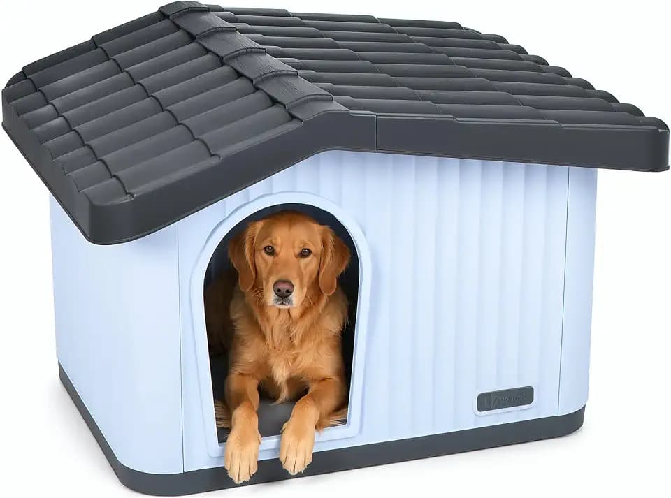 VOUNOT® Katzenhaus & Hundehütte schräges Dach 75 x 63 x 51 cm Weiß/Grau