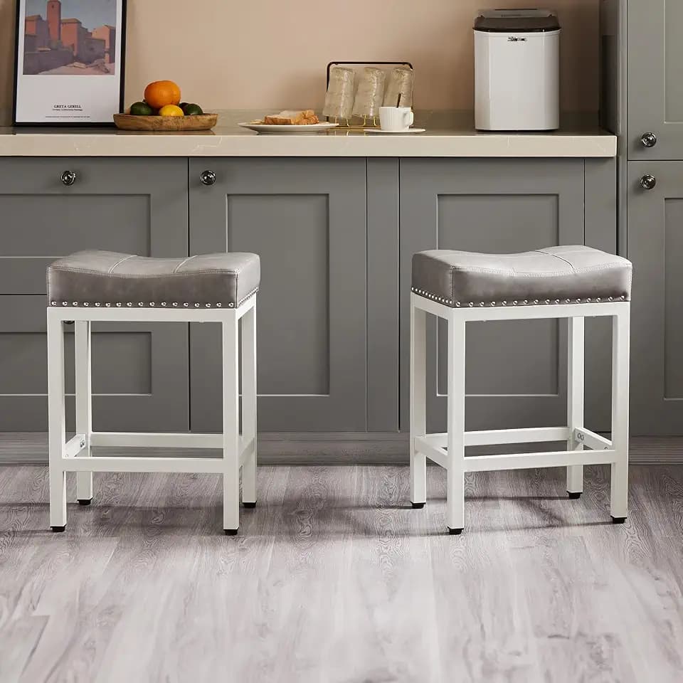 Sweetcrispy 24 Inch Bar Stools Set of 2, PU Leather Counter Height Stools