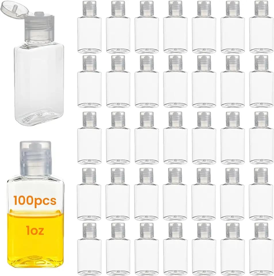 100 Pcs 1 oz Small Travel Bottles for Toiletries,Liquid,Shampoo,Lotion,Cream - Empty Hand Sanitizer Bottles with Flip Caps,Clear Plastic Travel Size Containers Leak Proof Refillable