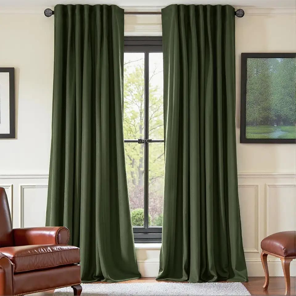 Nemia Olive Green Velvet Curtains Thermal Insulated Blackout Curtain for Bedroom Window Living Room Darkening Luxury Vintage 100 Inches Long Heavy Drapes Panels Back Tab Set of 2