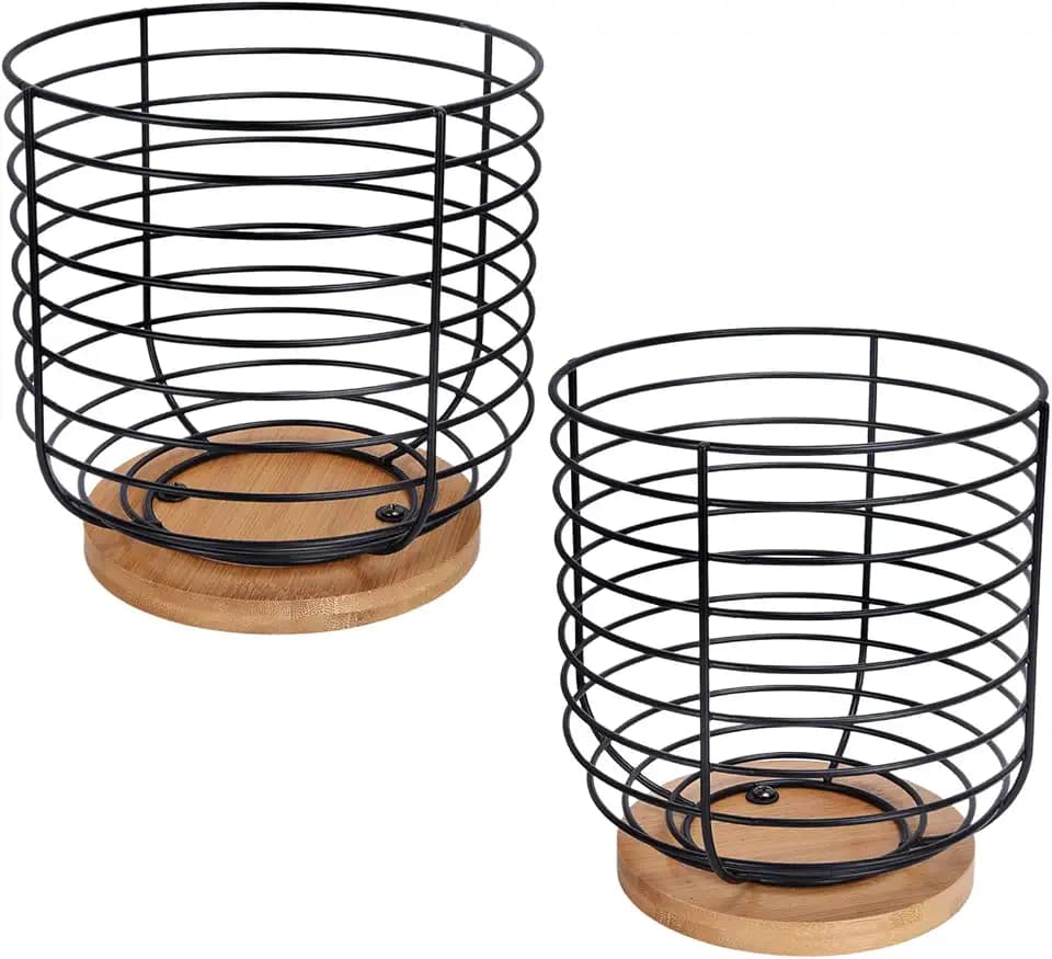 2pcs K Cup Holder Organizer - Coffee Pods Storage Organizer - Coffee Bar Accessories - Large Capacity Black Wire Kup Storage with Bamboo Base