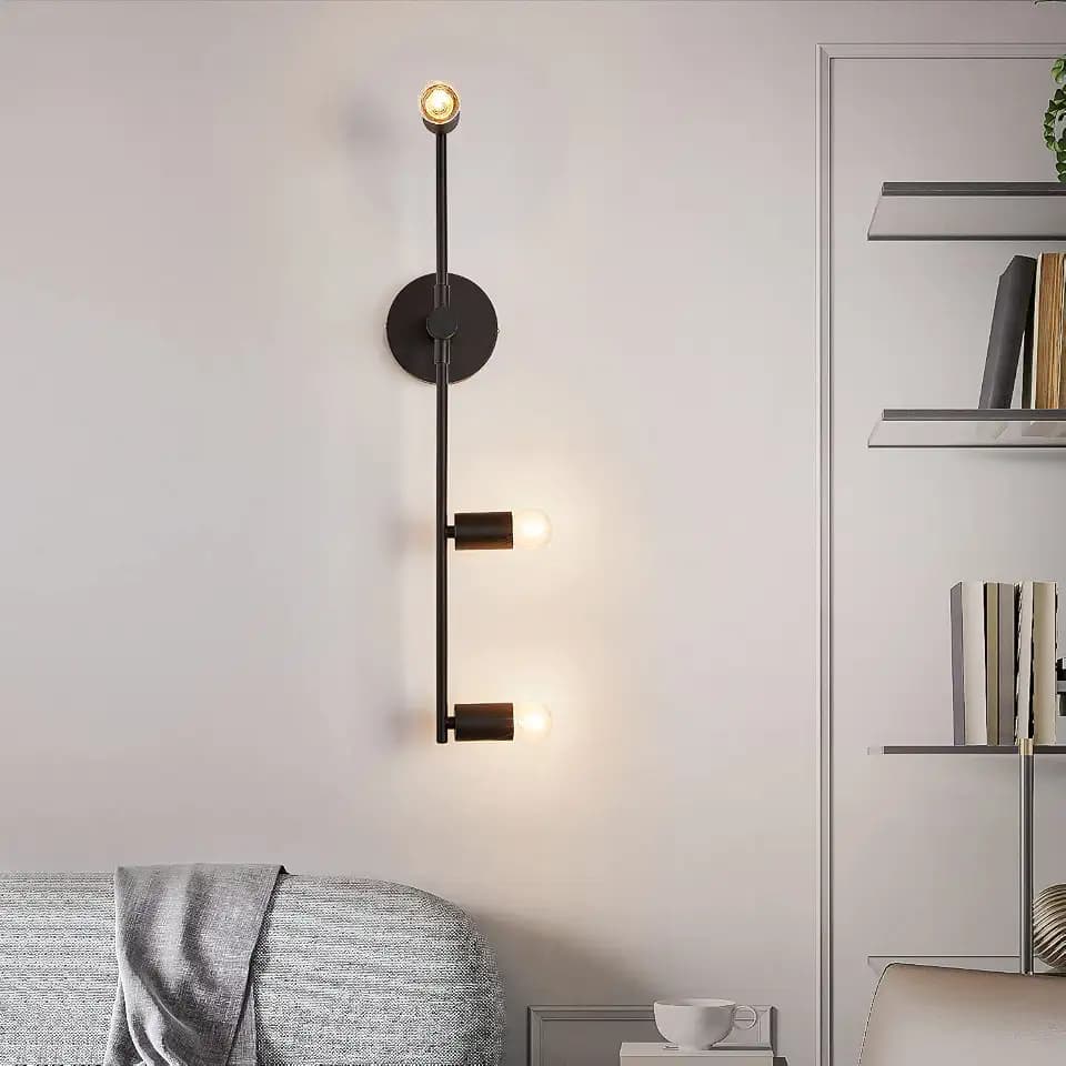 3 Lights Matte Black Vintage Lighting, Bedroom Wall Sconces, Modern Wall Mounted Lights, Porch Hallway Lamp for Living Room Bedroom Bathroom Mirror (E26 Base) (Black, 1)