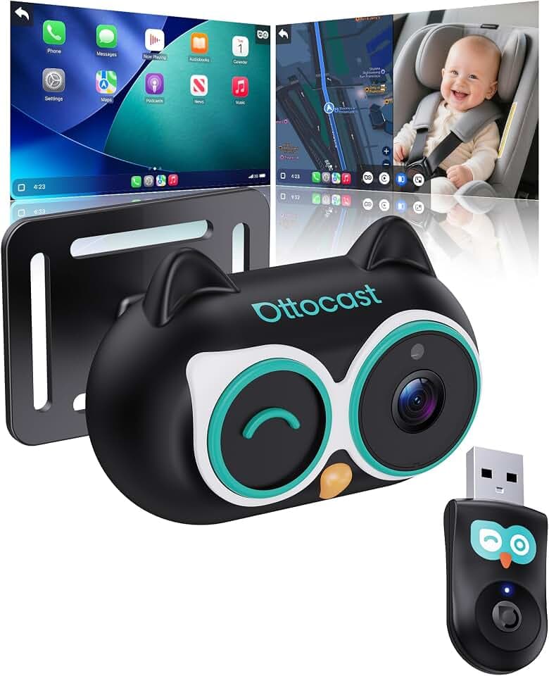 OTTOCAST Baby Car Camera for CarPlay, 1080P HD Rear Seat Monitor on Car Screen, 150° Wide Angle No-Glow Night View, Wireless CarPlay Adapter Included, Safety Camera for Kids & Infants