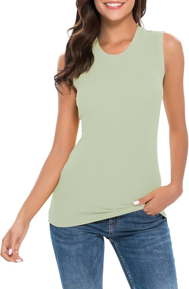 Women Sleeveless Crew Neck Tank Tops Slim Fit Workout Stretch Layer Shirt