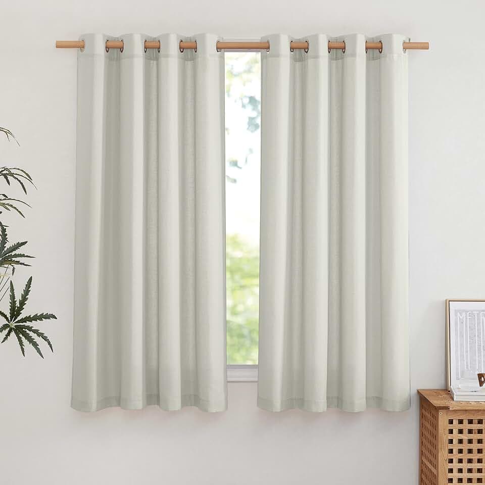 NICETOWN Thick Linen Gray Curtains 63 inches Long, Eyelet Top Privacy Assured with Light Filtering Drapes Flax Linen Blend Window Treatments for Bedroom, W55 x L63, 2 PCs