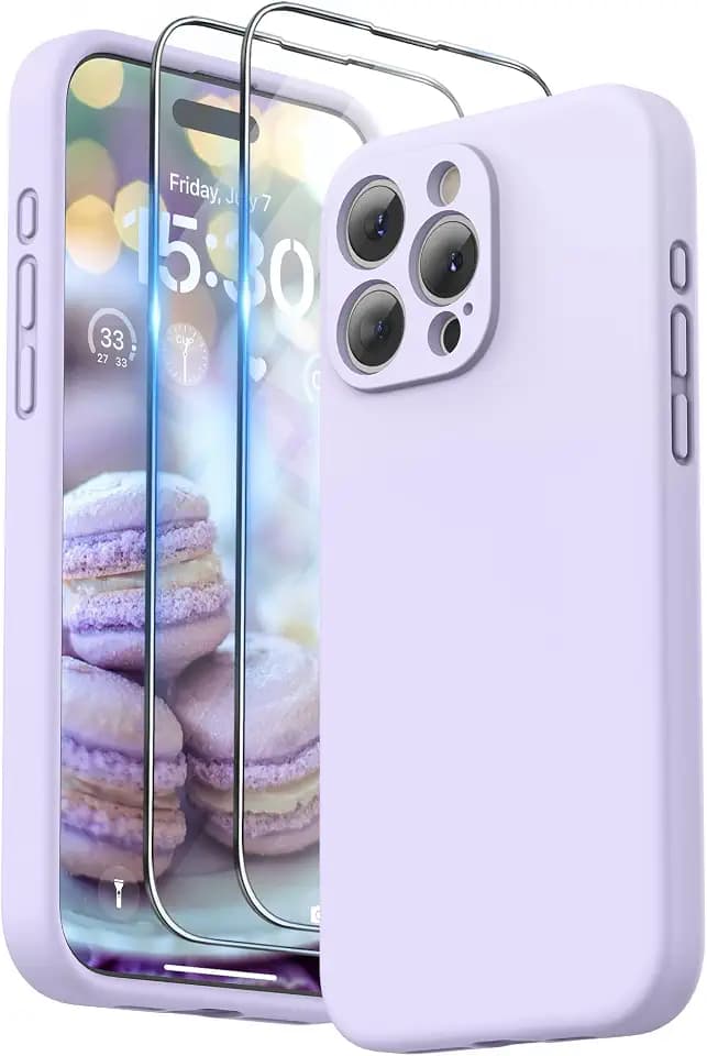 SURPHY für iPhone 15 Pro Max Hülle Silikon mit Band & Displayschutzfolie 6,7" 2023, Handyhülle iPhone 15 Pro Max Case mit Kameraschutz, iPhone 15 Pro Max Schutzhülle, Flieder