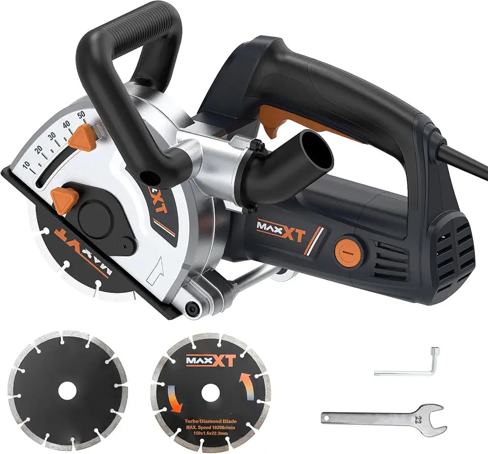 MAXXT MauernutfräseElektrisch1700W, 7500 U/min mit Staubabsaugung, Max. Nutbreite 42 mm, Nuttiefe 50 mm, 2 x 150 mm Diamant-Trennscheiben, Metall