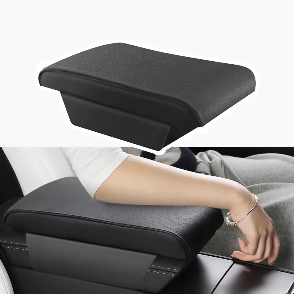 TPARTS Armlehnenstützkissen aus Leder für Tesla Model 3/Y/X/S Tesla Armlehne Dekor Innenzubehör Memory Foam Konsole Kissen Ellenbogenstütze Abdeckung Pad (Schwarz)