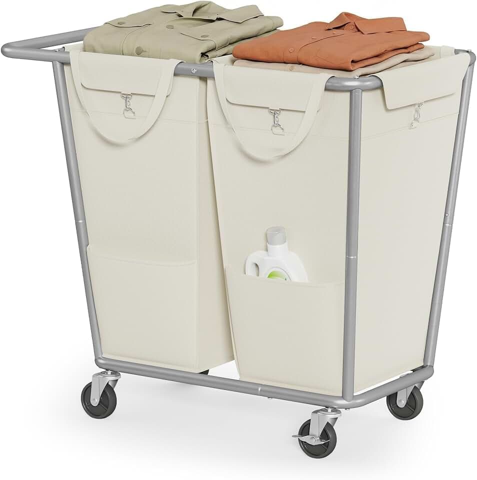 SONGMICS 2-Section Laundry Basket with Wheels, 50.2 Gallons (190 L) Hamper