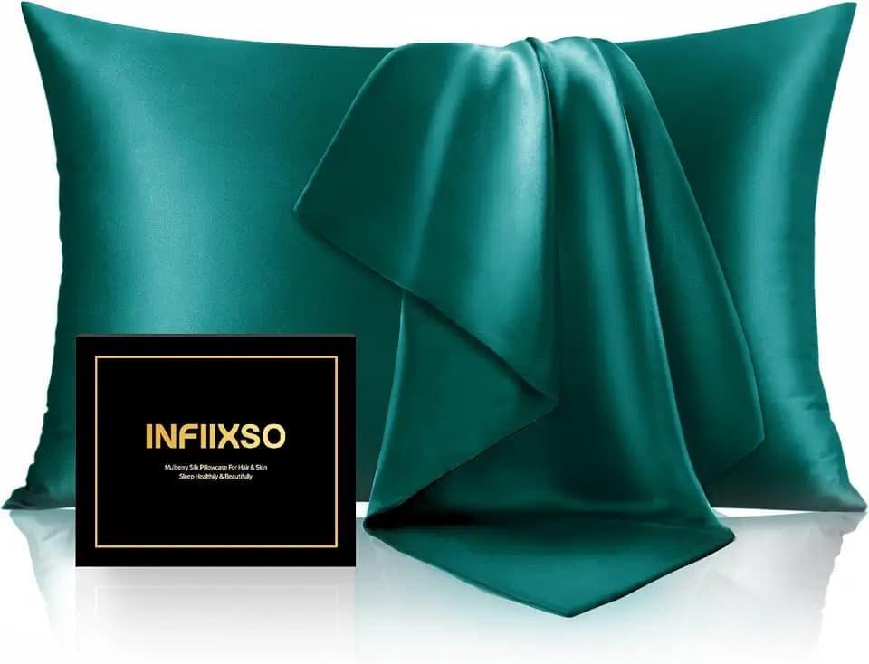 INFIIXSO Mulberry Silk Pillow Cases Standard Size with Zipper, Teal