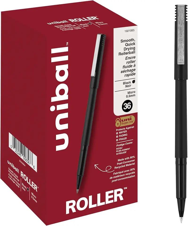 uniball™ Roller Rollerball Pens, Micro Point (0.5mm), Black, 36 Pack
