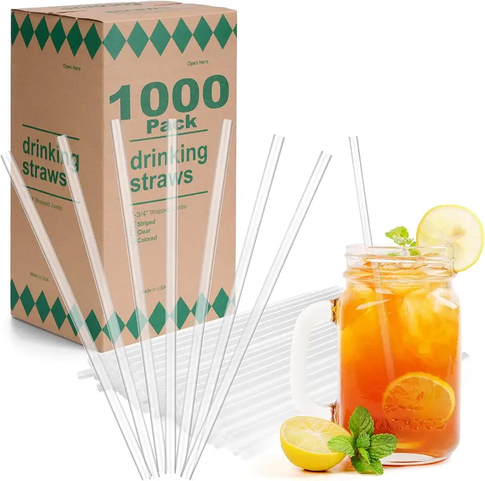 1000 PCS Clear Plastic Straws Disposable – 7.75" Long x 0.24" Wide – Unwrapped Drinking Straws Plastic for Restaurants, Parties, Home