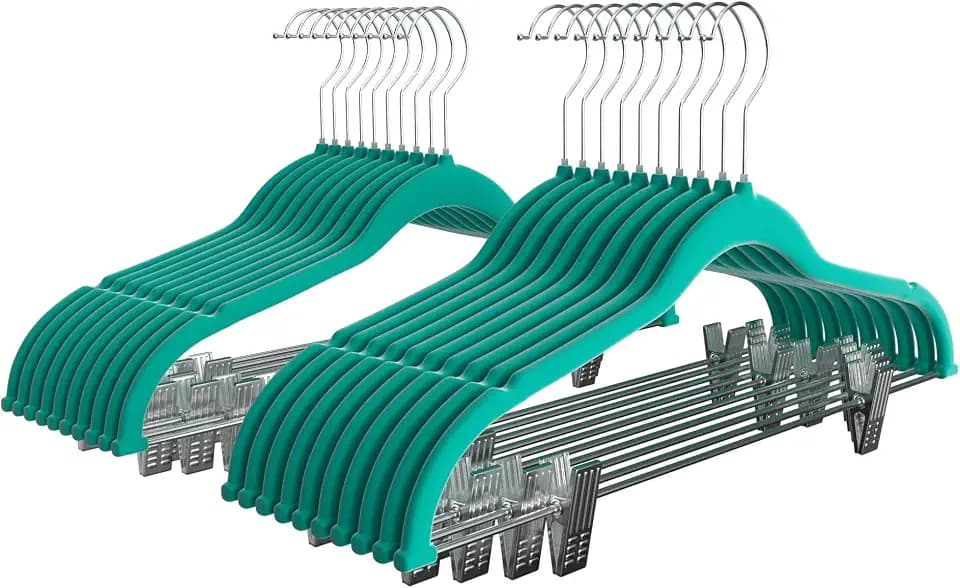 VECELO 20 Pack Velvet Clothes Hangers with Adjustable Clips,Heavy-Duty Non Slip & Space-Saving with 1 Magic Hangers & 2 Tie Rack for Suit Coat Pants Skirt Dresses