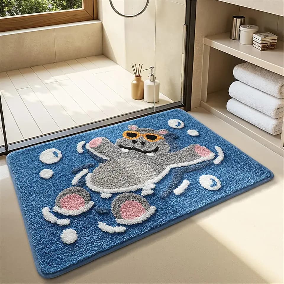 Ankah Animal Bath Mat, Cute Cartoon Bathroom Rug, Comfort Rug, Extra Absorbent Soft, Quickly Dry, Machine Washable Bath Rug Carpet for Toilet Bathtub Kitchen, 15.8" x 23.6", Hippo