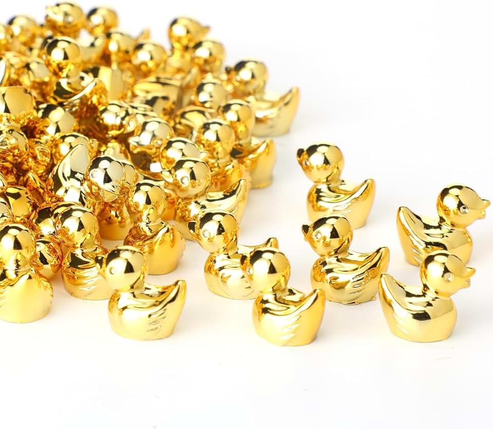 Yaocom 100 Pcs Mini Gold Duck Figurines Fall Thanksgiving Halloween Decor