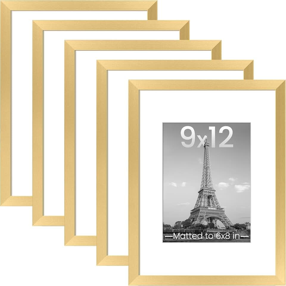 upsimples 9x12 Picture Frame, Gallery Wall Frames Set of 5, Gold