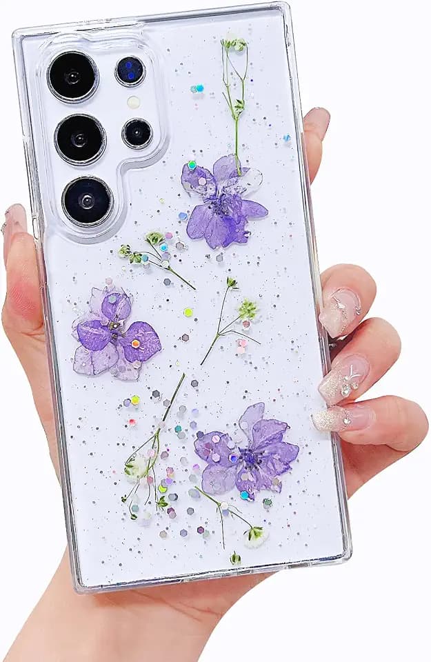 Compatible with Samsung Galaxy S26 Ultra Case Clear Real Flowers