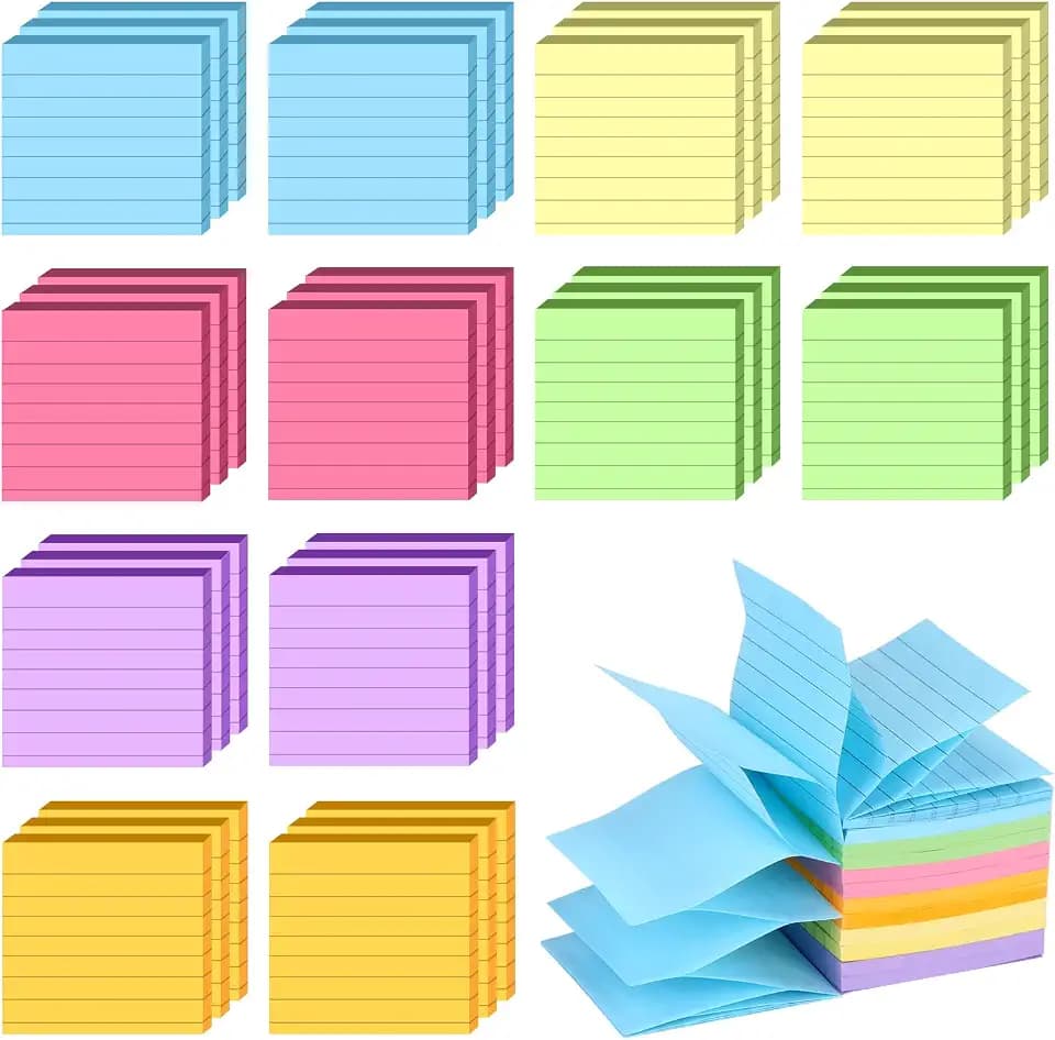 36Pads Pop Up Sticky Notes, Accordion Sticky Notes 3x3 Refills Lined Pastel Sticky Note with Lines 1800 Sheets Adhesive Memo Note Post Stickies Pop Up Notes for Dispenser Home Office School Meeting