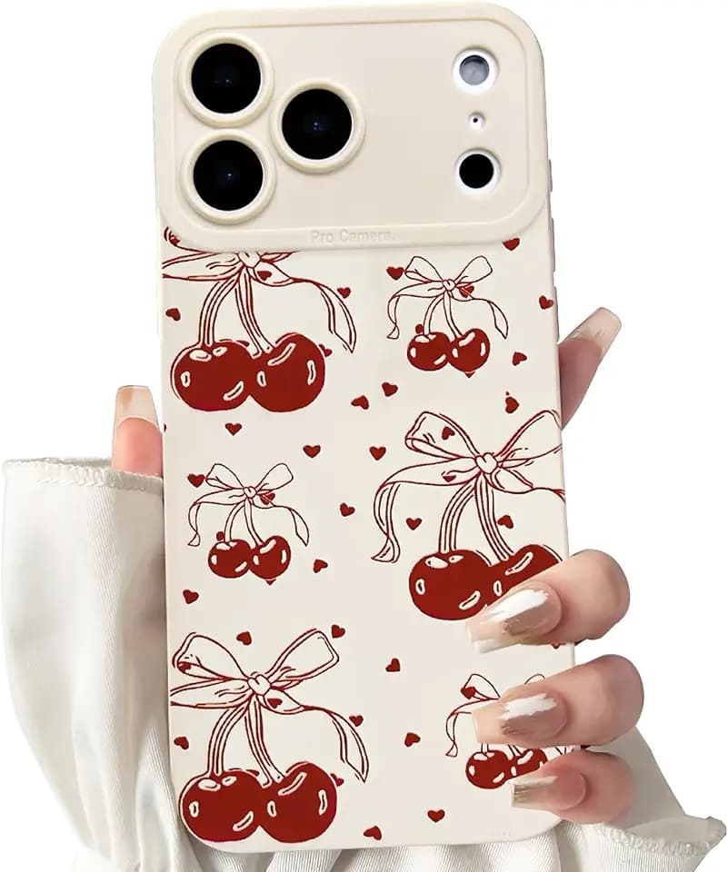 NITITOP Compatible for iPhone 17 Pro Max Case Cute Cherry Bow - Red