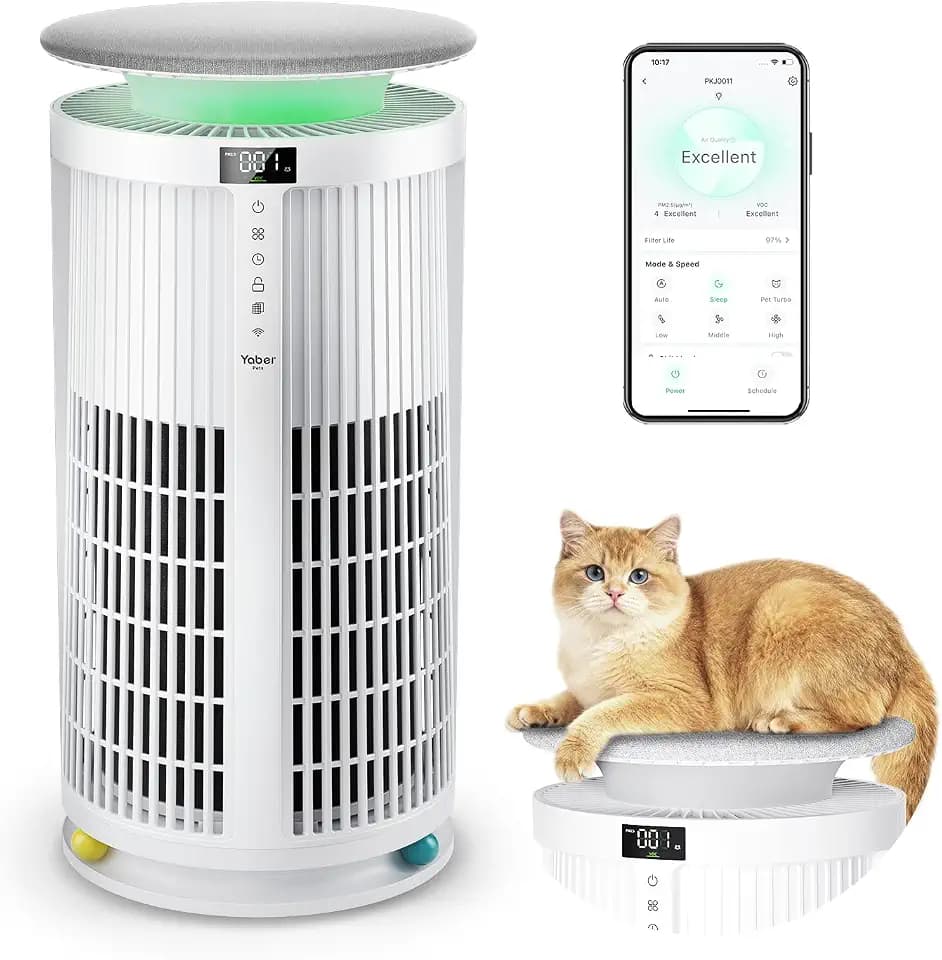 Large Air Purifiers for Home Large Room up to 4200 ft², Yaber HEPA Air Purifier for Home Pets, Auto Mode PM2.5 VOC Monitor with Lights, APP Smart Air Cleaner for Pet Hair Odor Pollen Smoke Dust