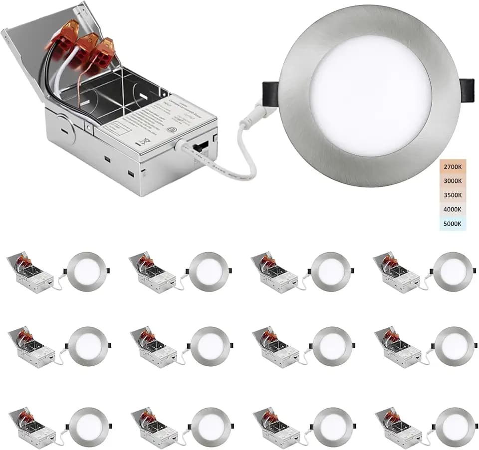 POPANU 4 Inch LED Recessed Light 12 Pack, Canless Wafer Lighting, Nickel