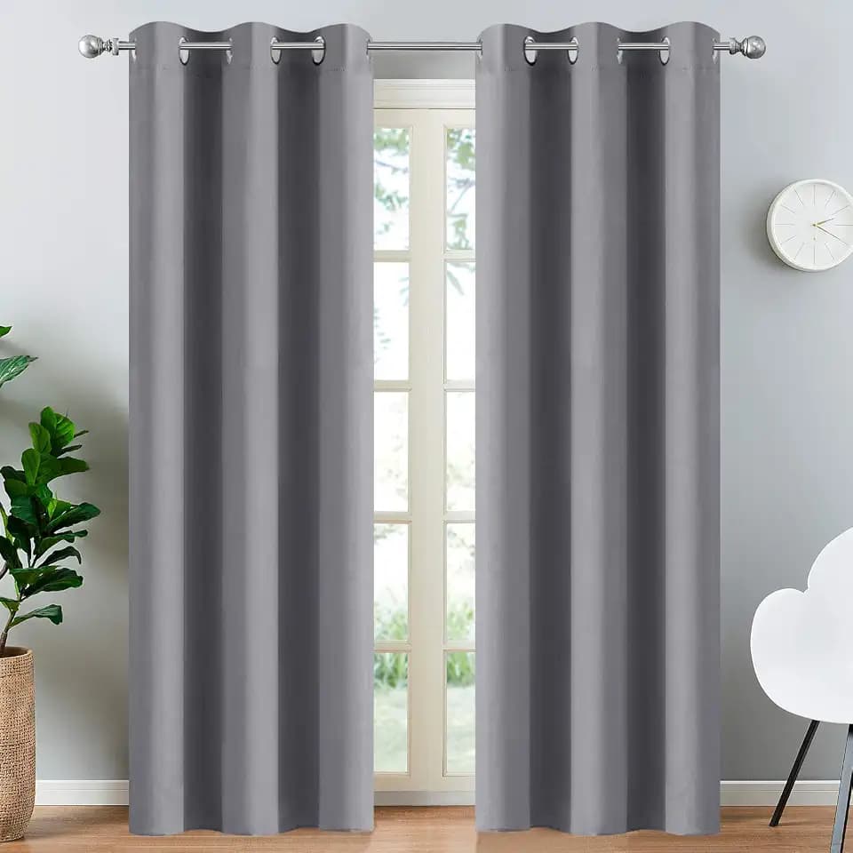 Yakamok Blackout Curtains 38x84 inch Grey Thermal Drapes-Bedroom