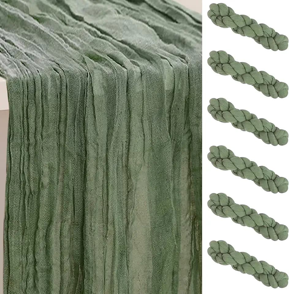 6 Pack Sage Green 35x120 Inch Cheesecloth Table Runner
