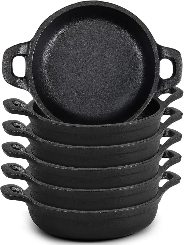 Ziliny 6 Pack Mini Cast Iron Skillets 5 x 5 x 1.3 Inch Pan Ramekin Set