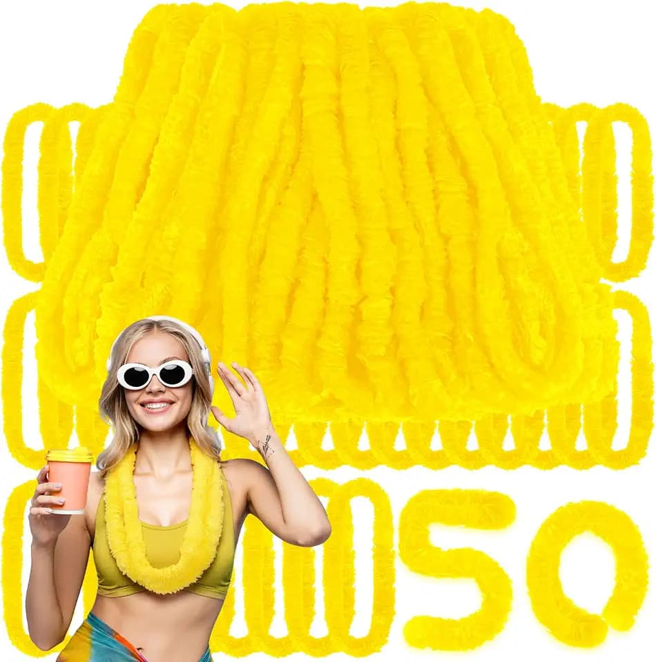 Janinka 50 Pcs Yellow Hawaiian Leis for Luau Party