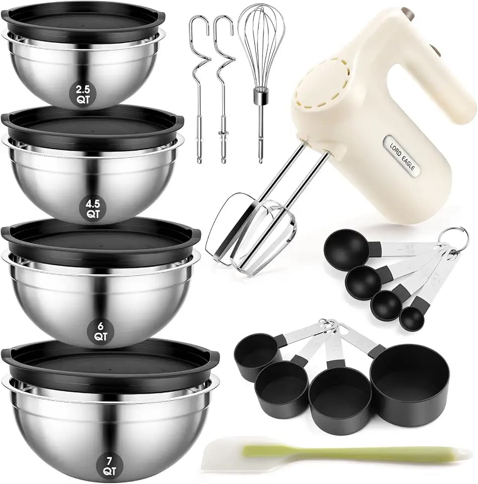 5-Speed Hand Mixer Electric With 4 Mixing Bowls Set
