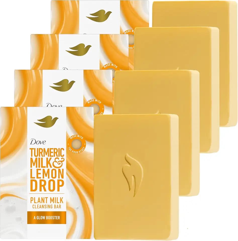 Dove Plant Milk Cleansing Bar Soap Turmeric Milk & Lemon Drop 4 Count 5 oz