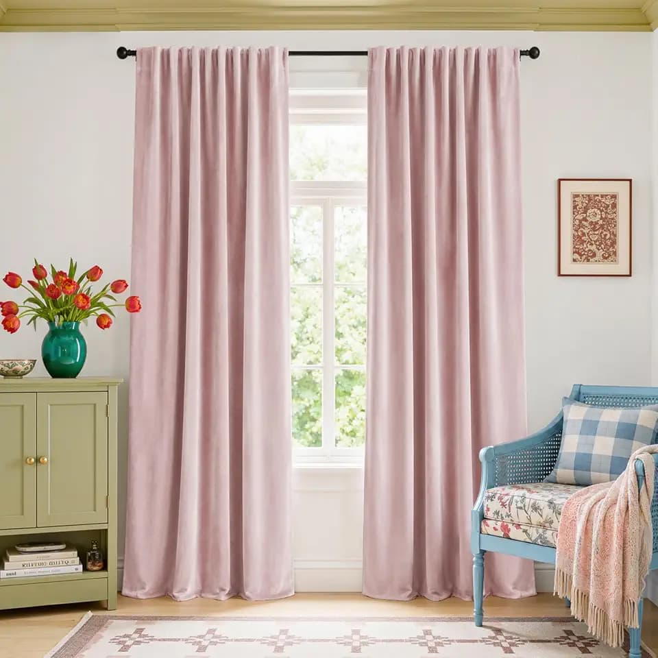 Lazzzy Dusty Pink Velvet Curtains Romantic Rod Pocket 52×102 Inch 2 Panels