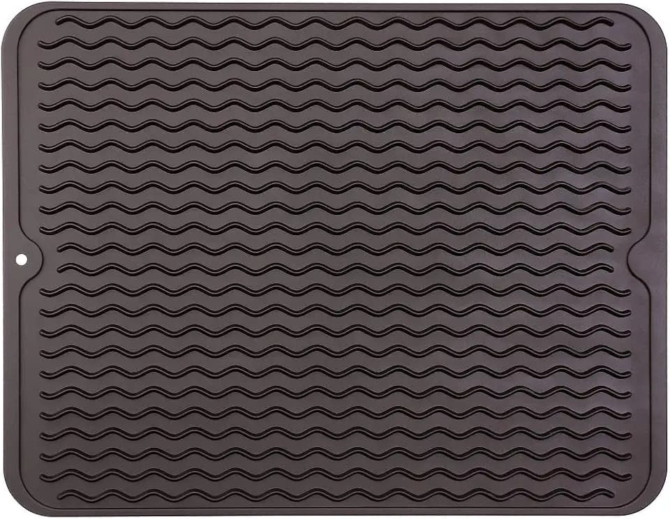 MicoYang Silicone Dish Drying Mat — Quick-Dry Ridges Counter & Sink Pad, Heat-Resistant Trivet to 450°F, Non-Slip & Dishwasher Safe, Roll-Up Storage, 18 Colors & 9 Sizes (Coffee, 16"×12")