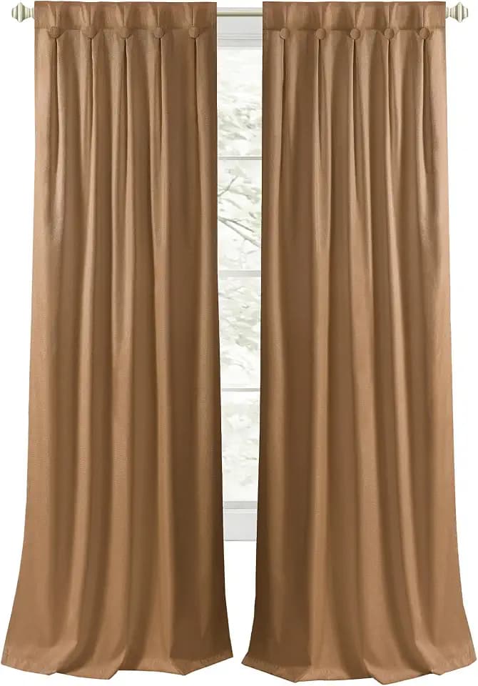 Pleated Blackout Curtain Panel, 34 x 84 in, 34" x 84", Cognac, Back Tab
