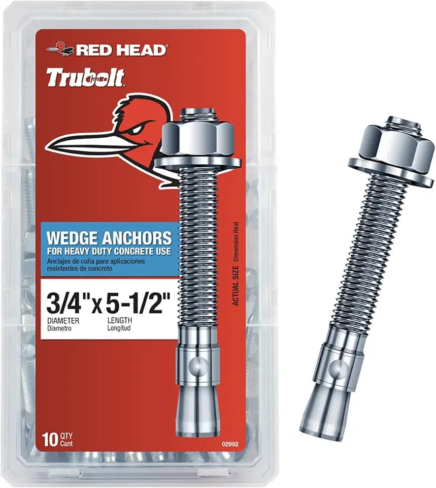 Red Head TruBolt 3/4 x 5-1/2" Heavy-Duty Wedge Concrete Anchors, 10 PCS