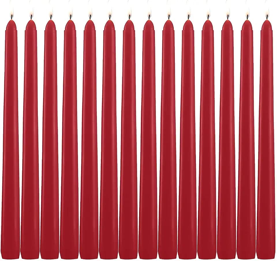 14 Pack Tall Red Taper Candles - 10 Inch Red Dripless, Unscented Dinner Candle - Paraffin Wax with Cotton Wicks - 8 Hour Burn Time.